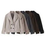 Collar long sleeved double breasted short woolen coat for women