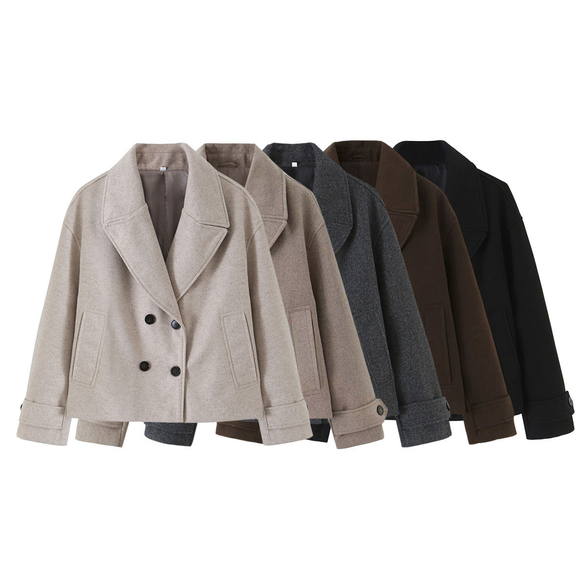 Collar long sleeved double breasted short woolen coat for women