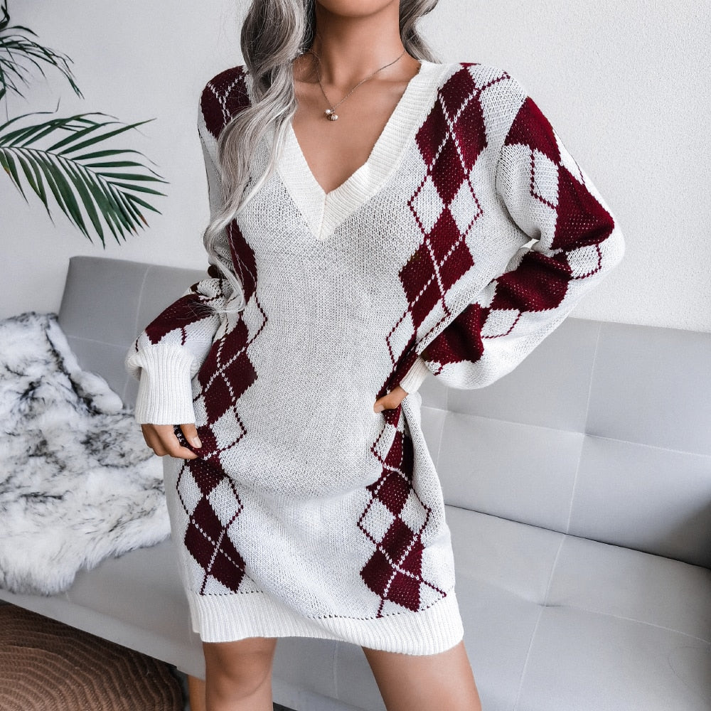Vestido de punto para mujer con hombros descubiertos y manga larga abullonada, para otoño e invierno
