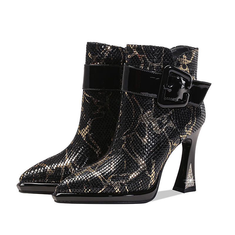 Botines de piel auténtica para mujer con punta fina y tacón de 10 cm, en dorado o plateado
