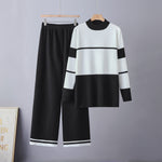 Conjunto de dos piezas con top de cuello redondo en bloques de color y pantalón de pernera ancha