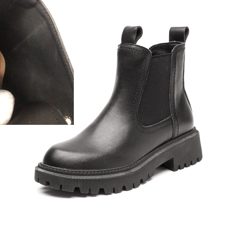 Botines Chelsea AIYUQI de piel auténtica para mujer, estilo retro para otoño e invierno