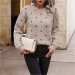 Round neck long sleeved pullover women's polka dot jacquard knitted sweater
