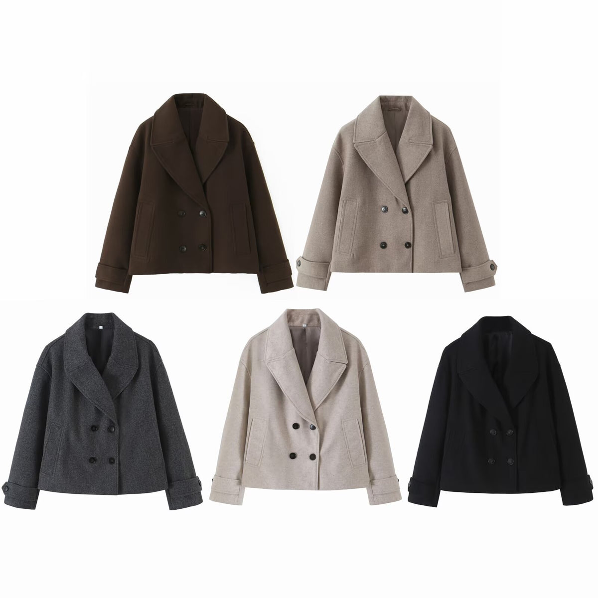 Collar long sleeved double breasted short woolen coat for women
