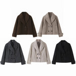 Collar long sleeved double breasted short woolen coat for women
