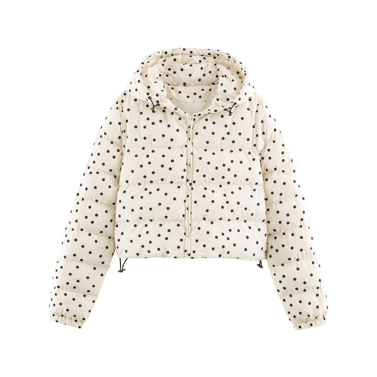 Zipper hooded polka dot cotton jacket for women
