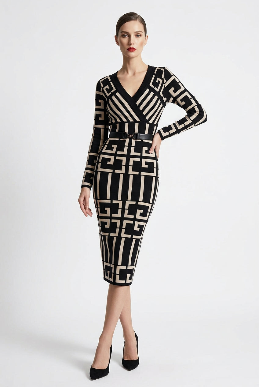 Vestido corto de punto estilo vintage para mujer, ajustado a la cadera y elegante para oficina