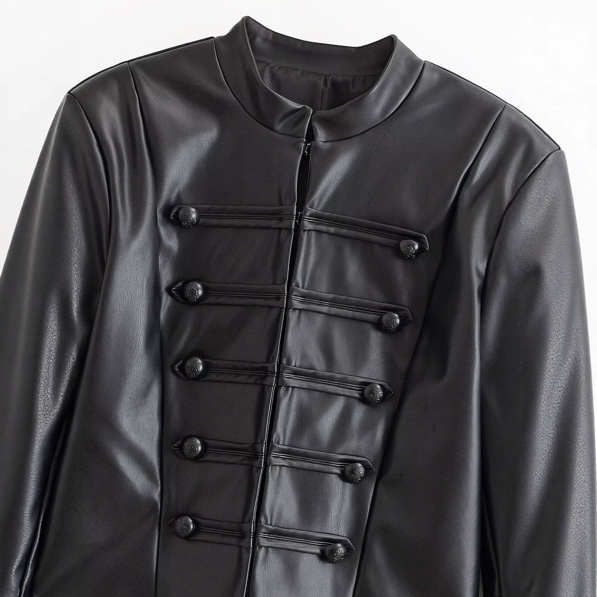 Simple knot and buckle decoration faux leather jacket for women