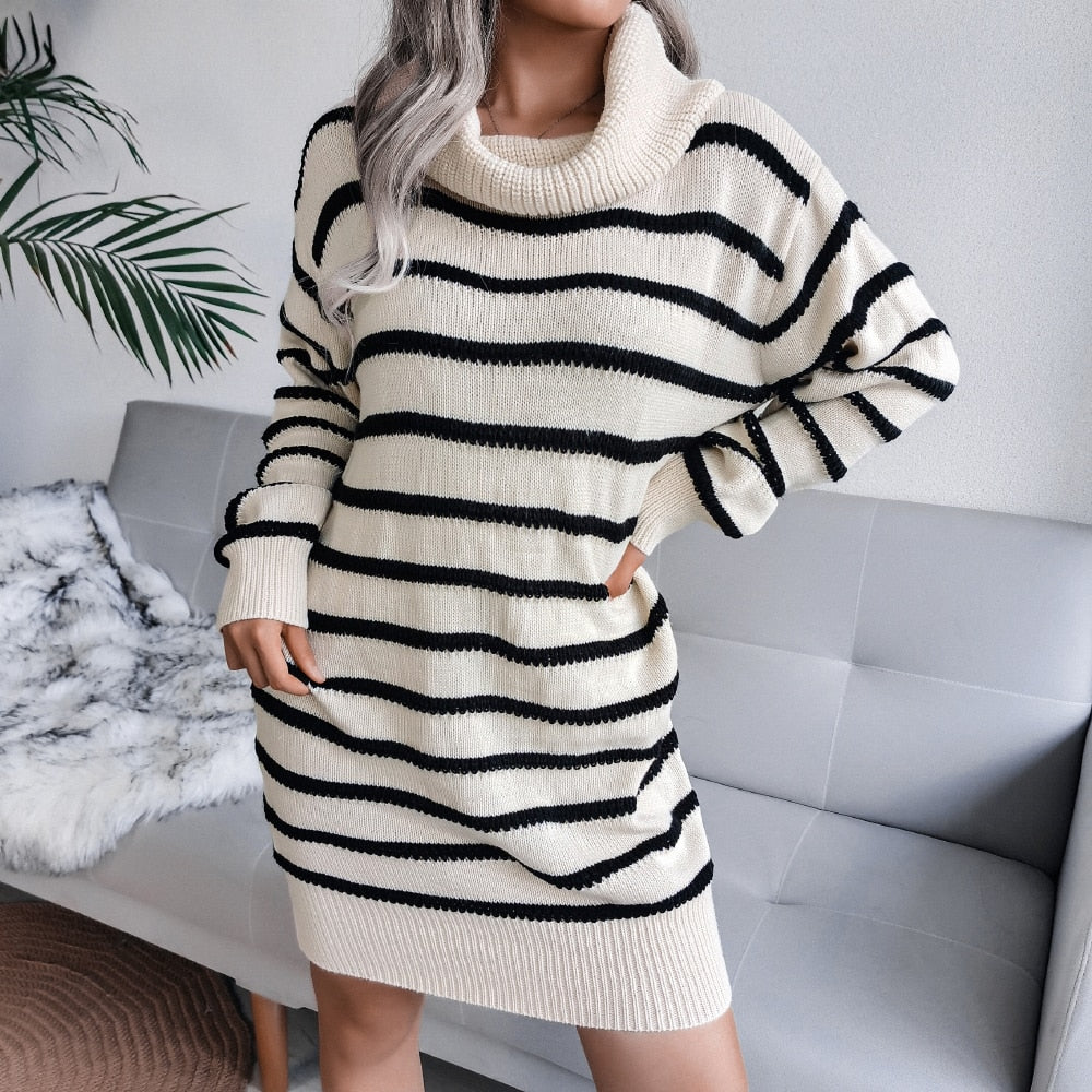 Vestido de punto para mujer con hombros descubiertos y manga larga abullonada, para otoño e invierno