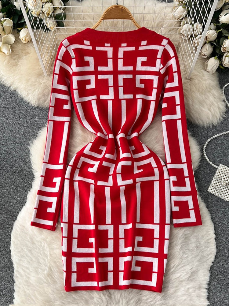 Vestido corto de punto estilo vintage para mujer, ajustado a la cadera y elegante para oficina