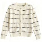 Striped cardigan with heart-shaped button sweater