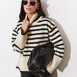 High Neck Stripe Knitwear Women's Top
