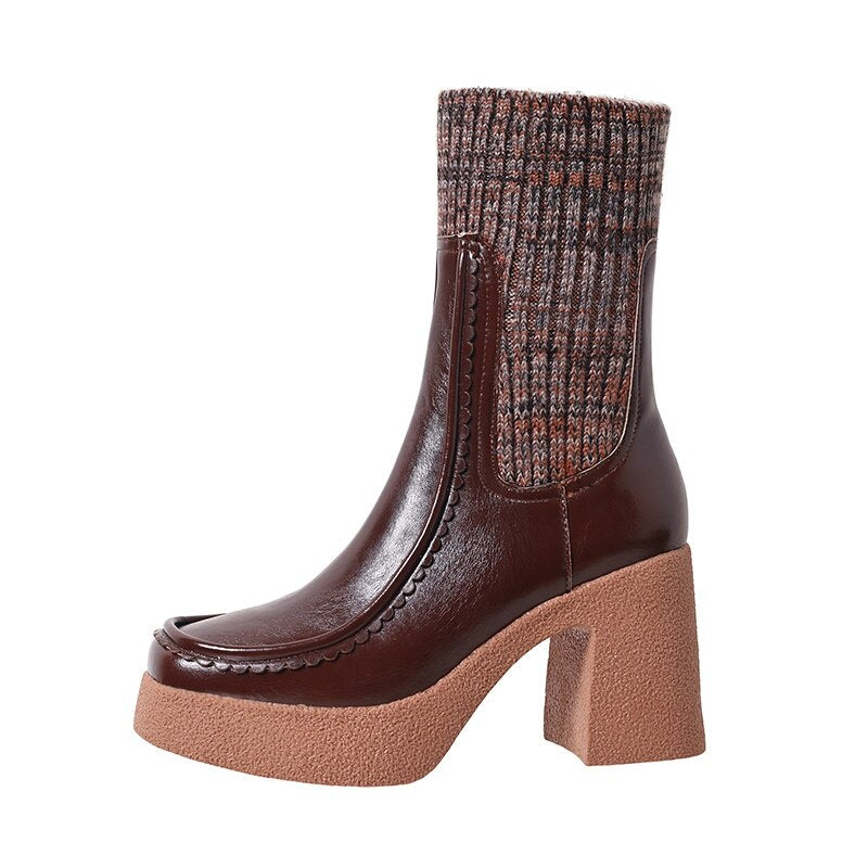 Botines elásticos tipo calcetín para mujer con plataforma y tacón alto, cálidos para otoño e invierno