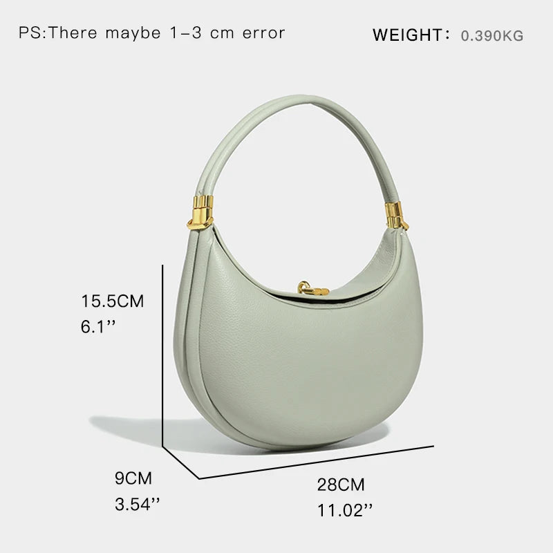 Bolso pequeño de hombro para mujer en piel suave, con forma de media luna