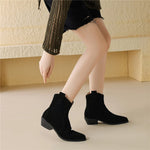 Botines de ante para mujer con tacón ancho, estilo retro para otoño e invierno