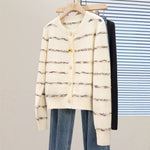 Striped cardigan with heart-shaped button sweater