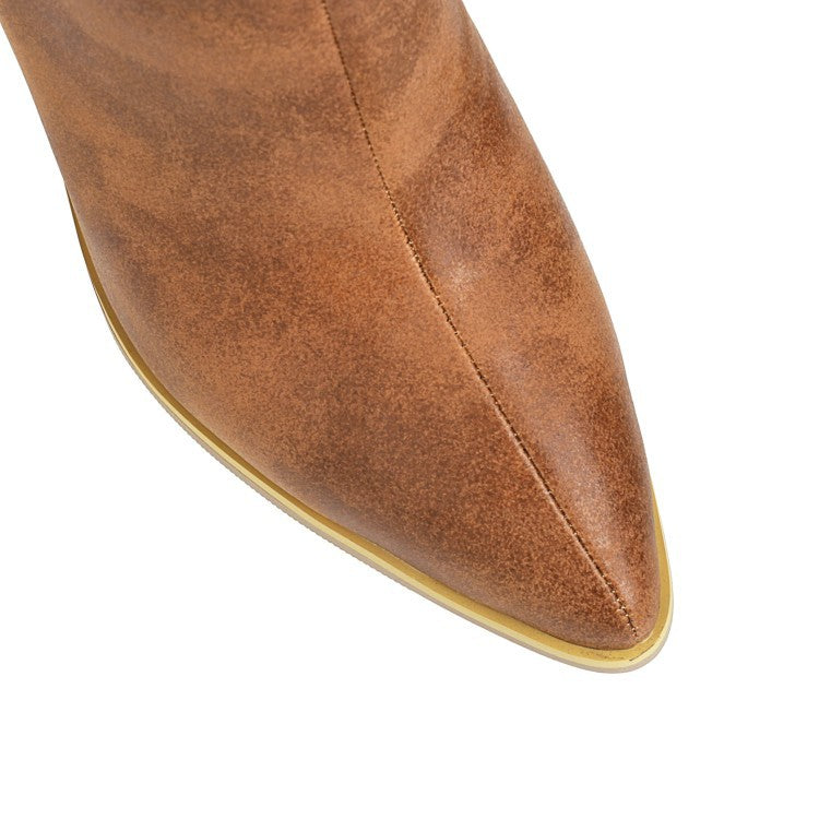 Botines para mujer con punta fina, colores en contraste, tacón alto ancho y cremallera trasera