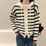 Chic Women's Striped Knit Cardigan Sweater with Unique Design