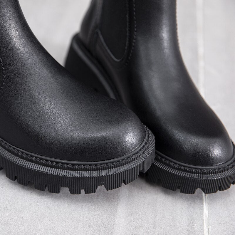 Botines Chelsea AIYUQI de piel auténtica para mujer, estilo retro para otoño e invierno