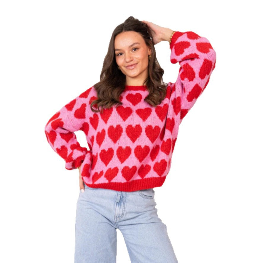 Love jacquard contrasting pullover sweater