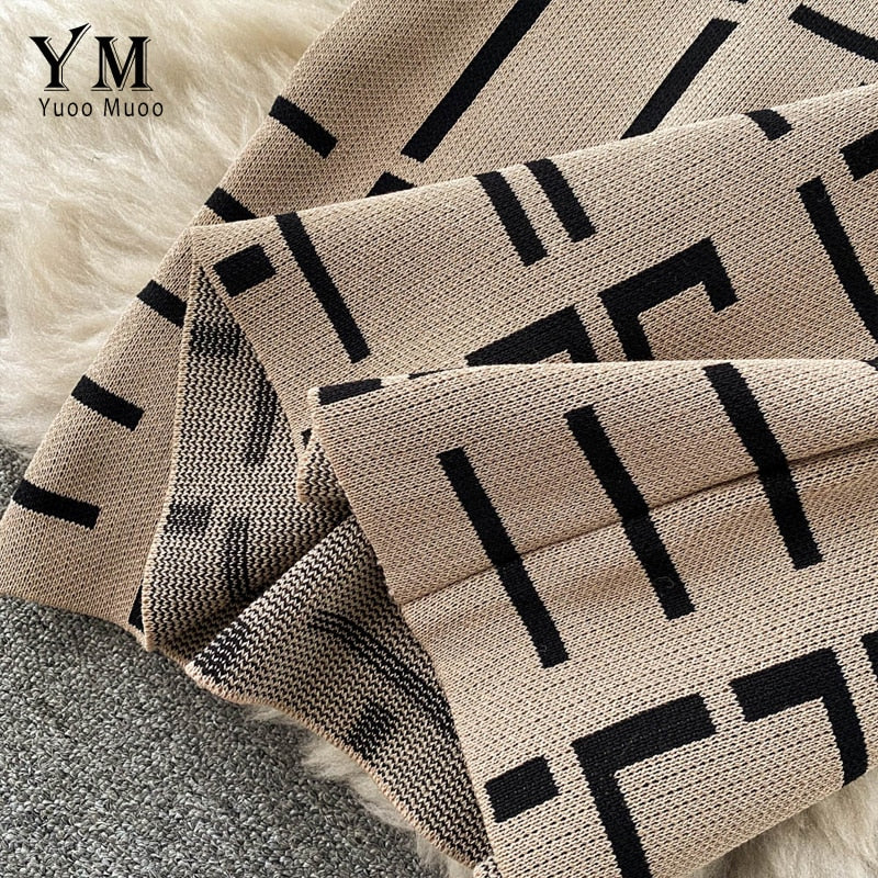 Vestido de punto ajustado YuooMuoo con escote en V y diseño geométrico, para otoño e invierno
