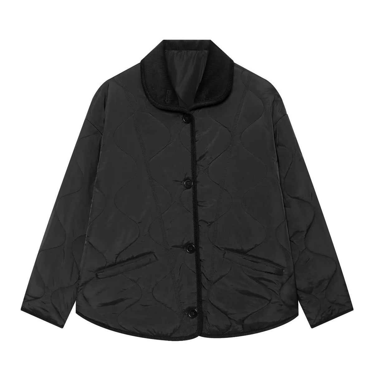 Versatile loose pocket contrasting collar cotton jacket for women