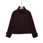 Slant breasted single breasted standing collar woolen coat for women
