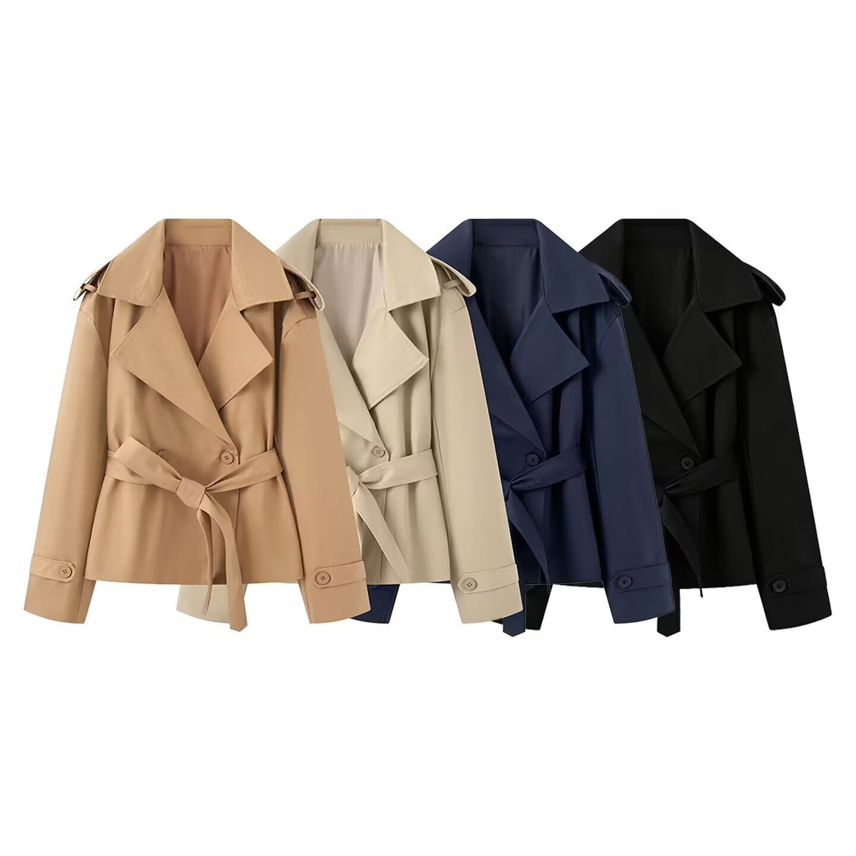 Double breasted jacket with waistband and suit collar