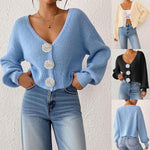 Women's Knit Sweater, Cropped Cardigan with Hand-Crocheted Floral Decoratio