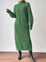 Vestido largo de punto liso para mujer con manga larga y cuello alto