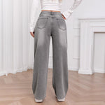 Washed Sky Gray High-Waisted Wide-Leg Denim Pants for Women