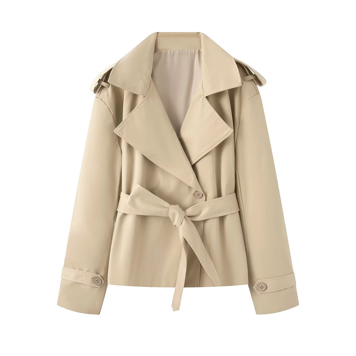 Double breasted jacket with waistband and suit collar