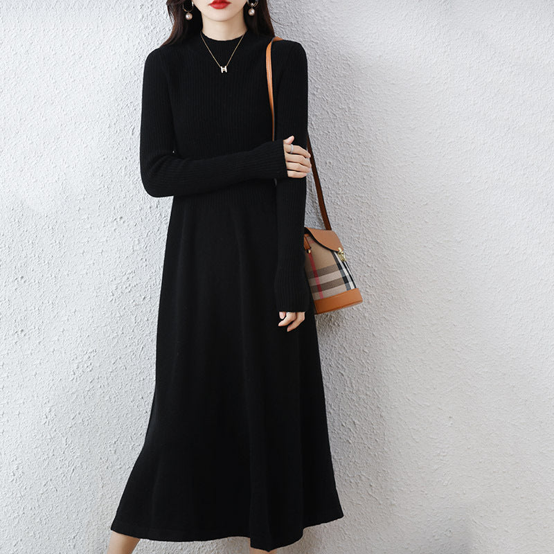 Vestido midi de punto prémium para mujer con cintura ajustada