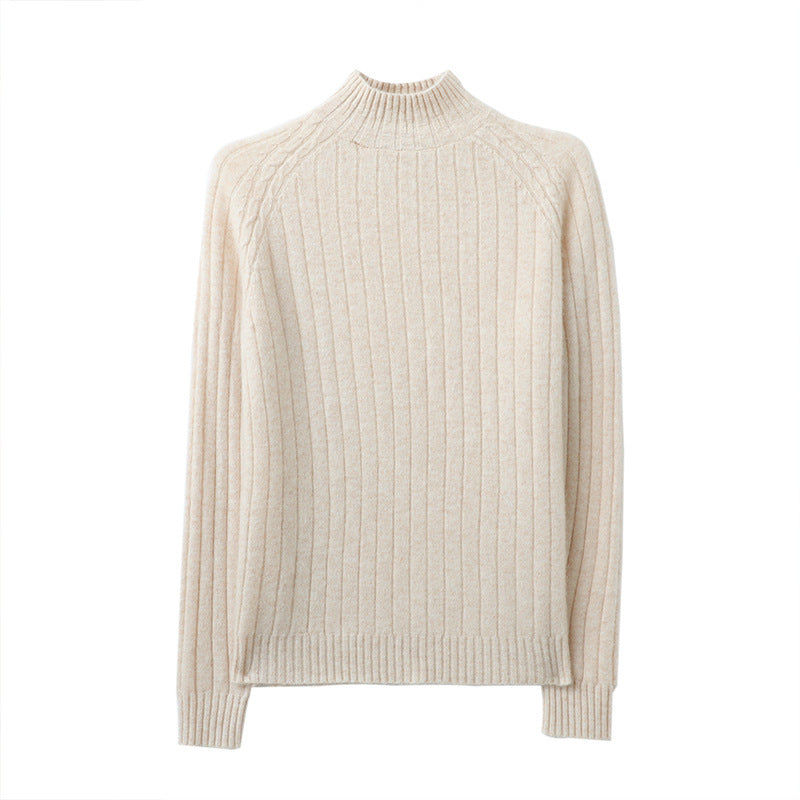 Women's Winter Thickened Cropped Mock Neck Solid Color Long Sleeve Knit Sweater