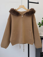 Double zipper hooded jacket for women