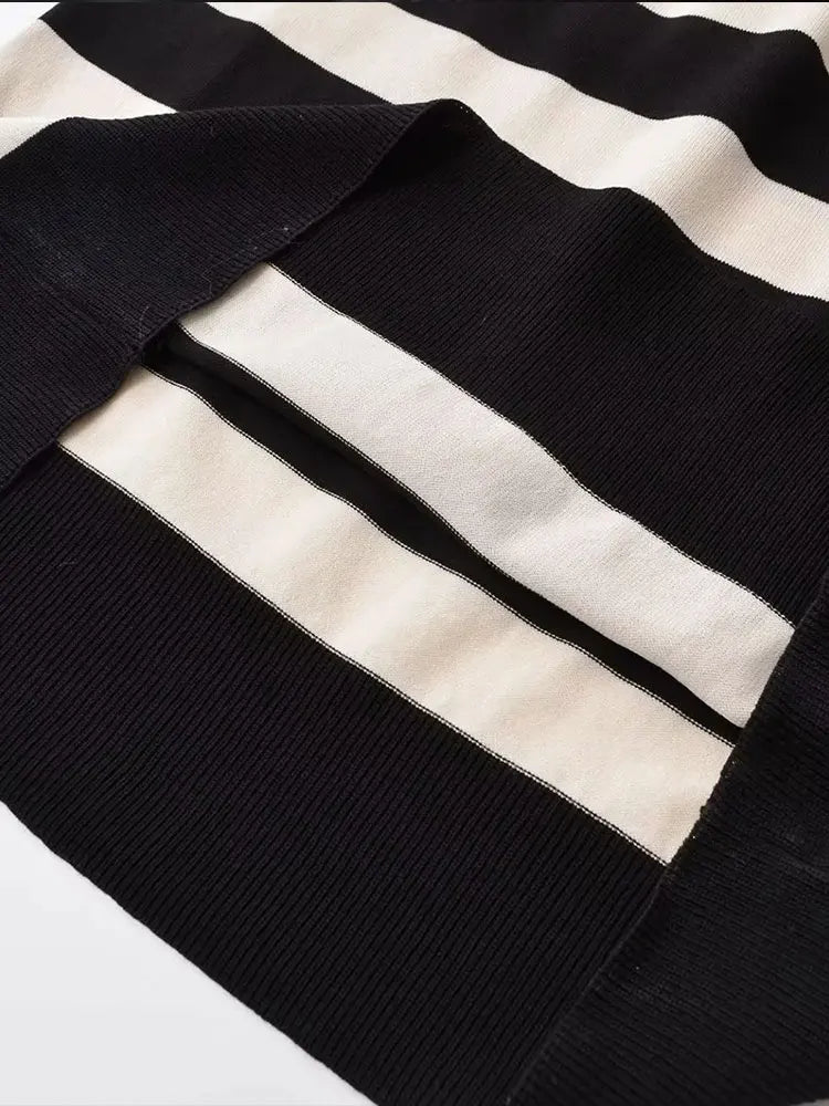 Vestido midi de punto a rayas para mujer, holgado y con cuello redondo, para otoño e invierno