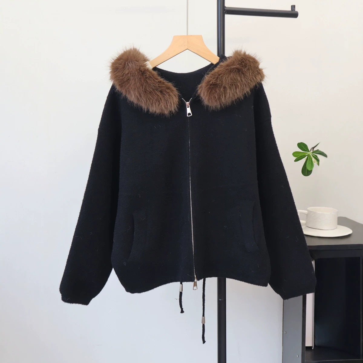 Double zipper hooded jacket for women