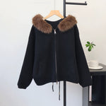Double zipper hooded jacket for women