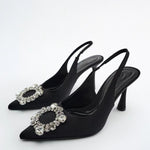 Zapatos de tacón destalonados para mujer con punta fina y brillo, para bodas