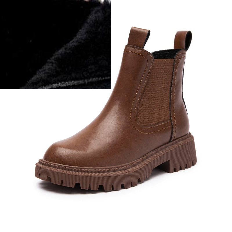 Botines Chelsea AIYUQI de piel auténtica para mujer, estilo retro para otoño e invierno