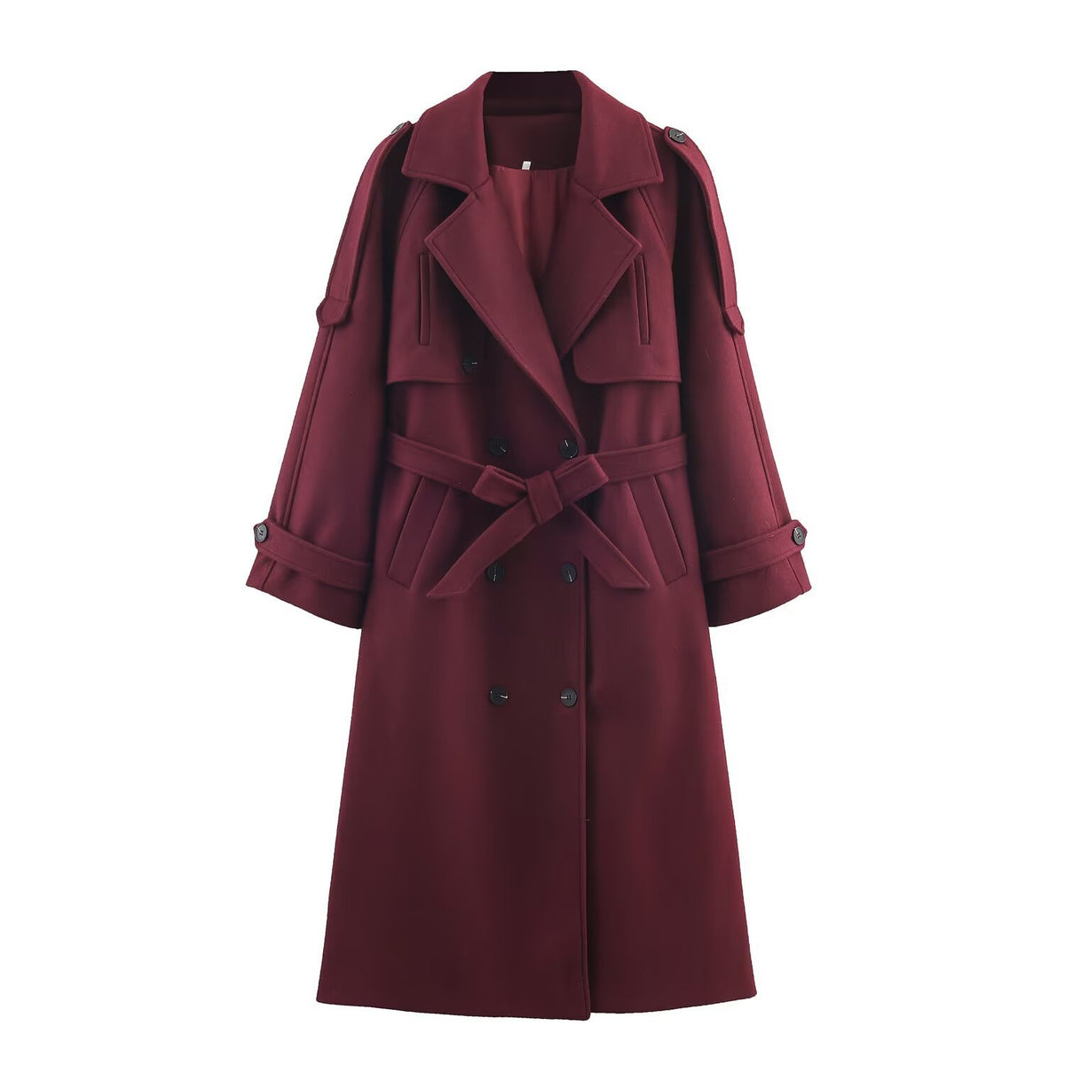 Women's long woolen coat with belt and jacket