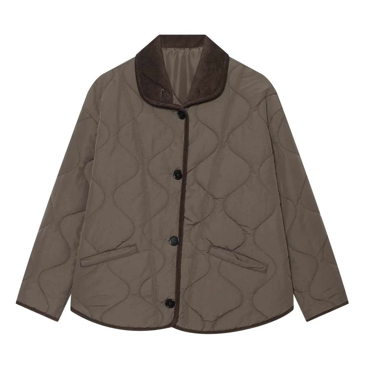 Versatile loose pocket contrasting collar cotton jacket for women