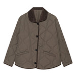 Versatile loose pocket contrasting collar cotton jacket for women