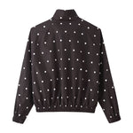 Loose zipper stand up collar polka dot pilot jacket