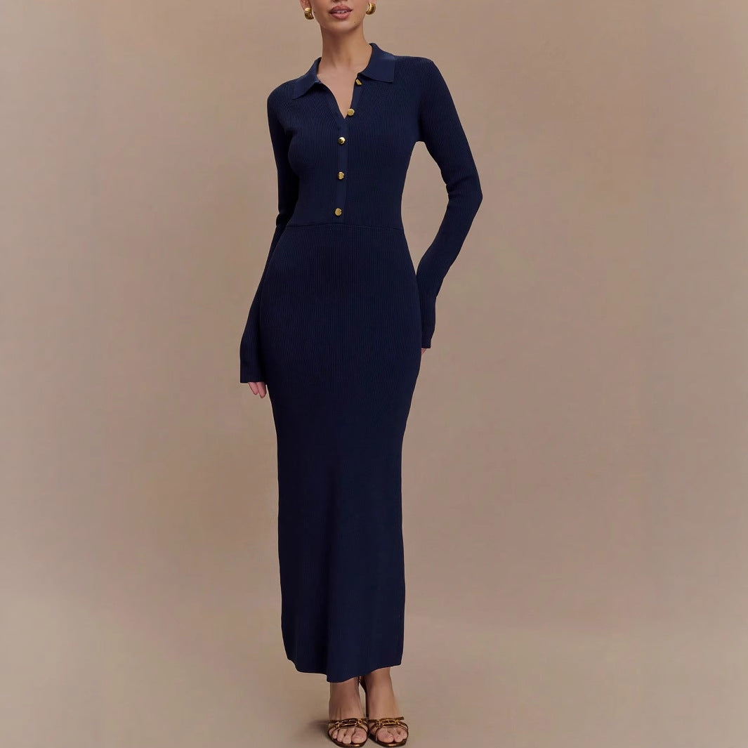 Vestido de punto entallado con botones para mujer, cómodo y elegante para otoño e invierno