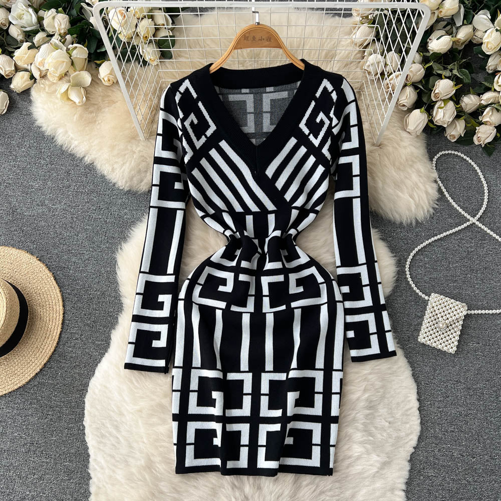 Vestido corto de punto estilo vintage para mujer, ajustado a la cadera y elegante para oficina