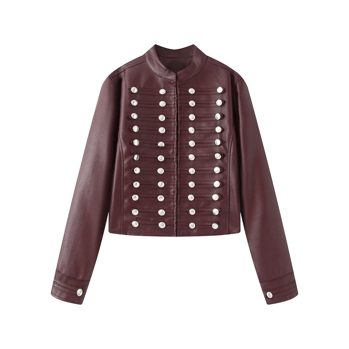 Casual knot button decoration Napoleon imitation leather jacket for women