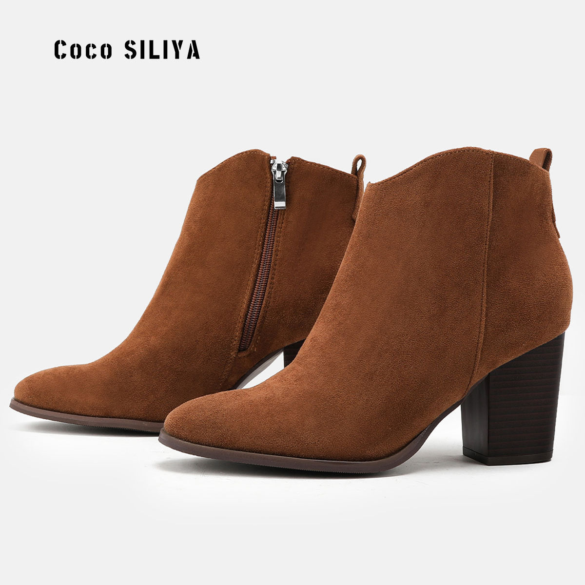 Botines de ante para mujer con tacón ancho, para otoño e invierno