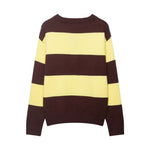 Round neck contrasting striped pullover knit sweater