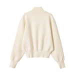 Stand up collar solid color zipper sweater